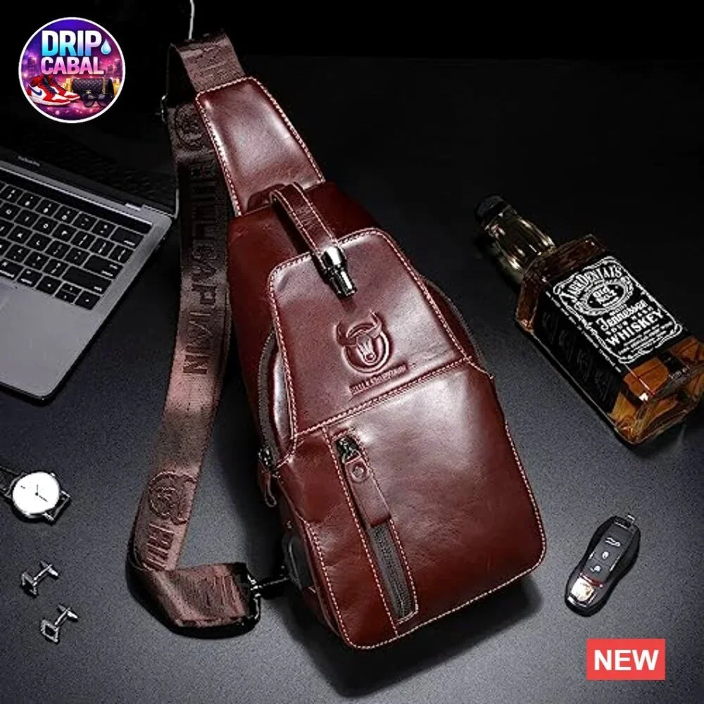 Genuine Leather Sling Bag Crossbody Backpack Daypack with USB Charging Port